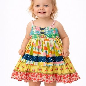 Matilda Jane 18M Patchwork Floral Dress Yellow Ruffle Hem Button Front Girls